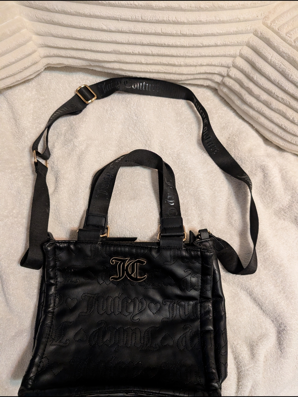 Juicy Couture Black Quilted Logo Tote with Gold JC Accent